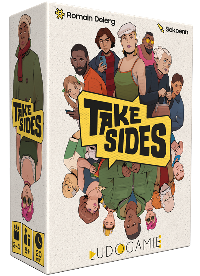 Boîte du jeu de cartes TAKE SIDES, édité par Ludogamie